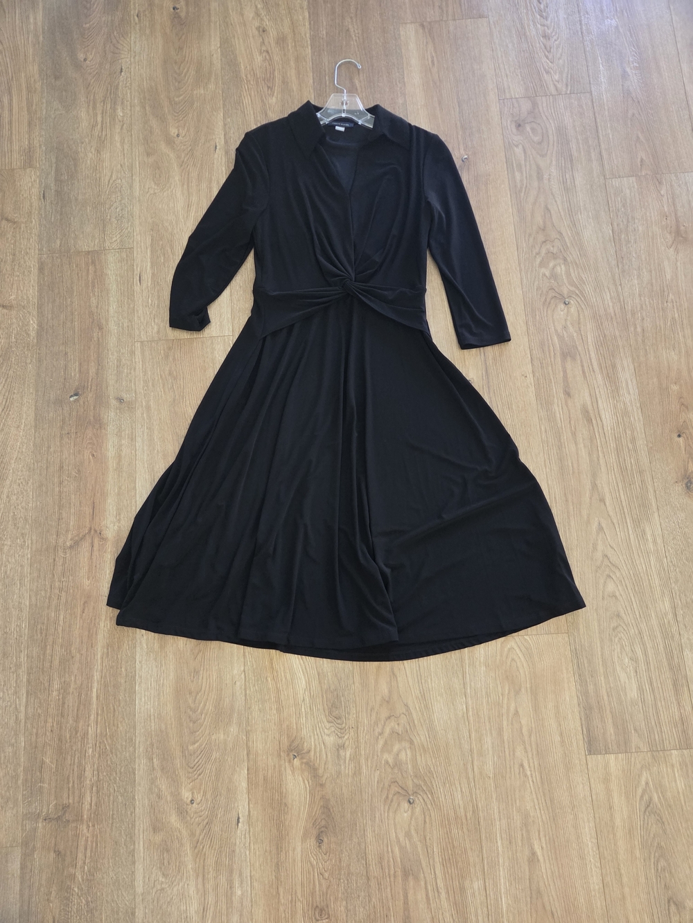 Tommy Hilfiger Black Twist-Front Long Sleeve Midi Dress